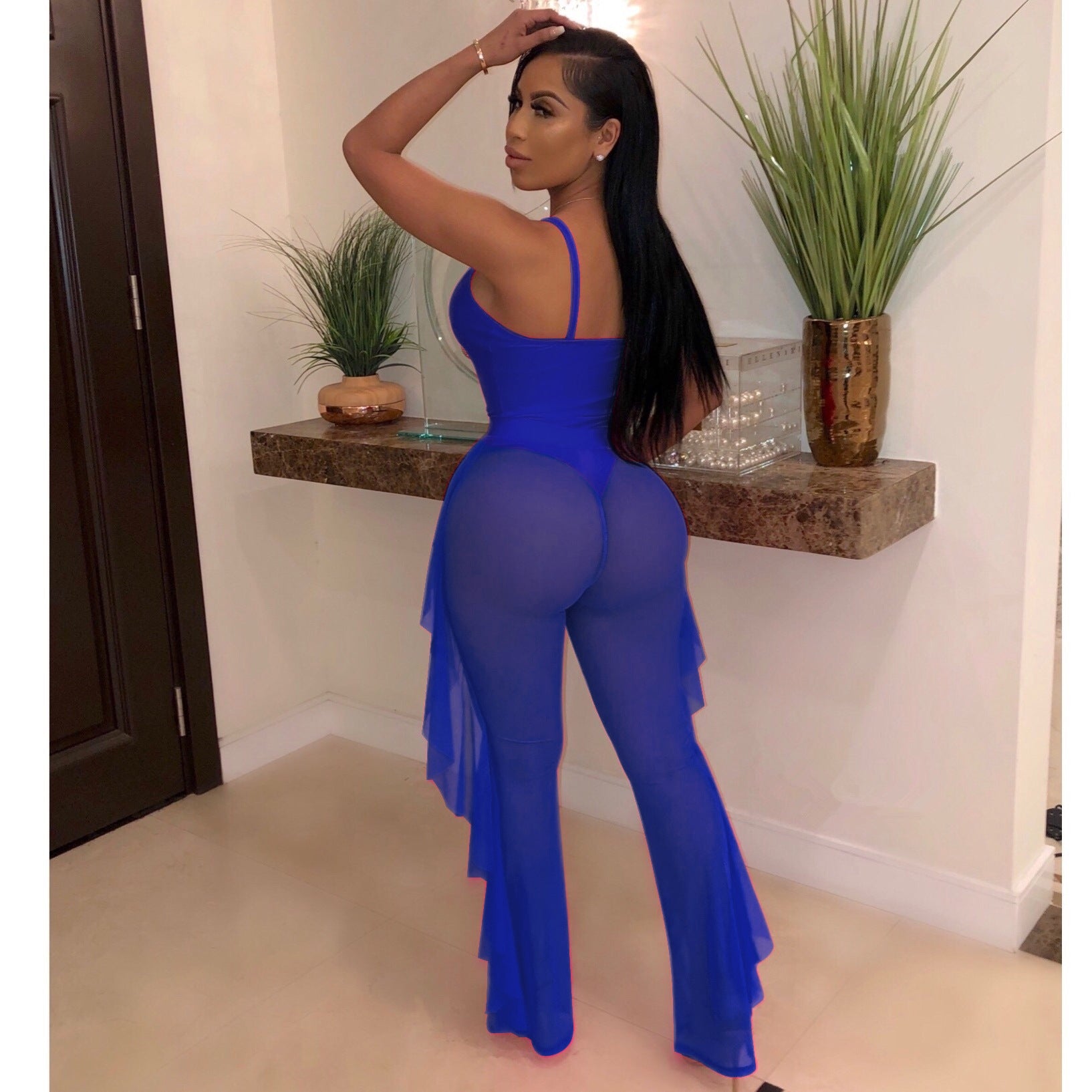 Women Sexy Solid Mesh Swimwear Two-piece Set 12