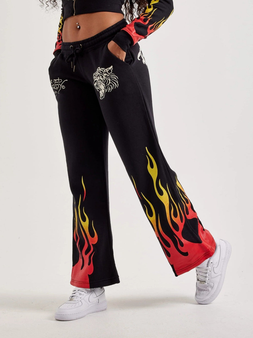 Women Printed Cropped Hoodies and Sweatpants Two-Piece Set 6