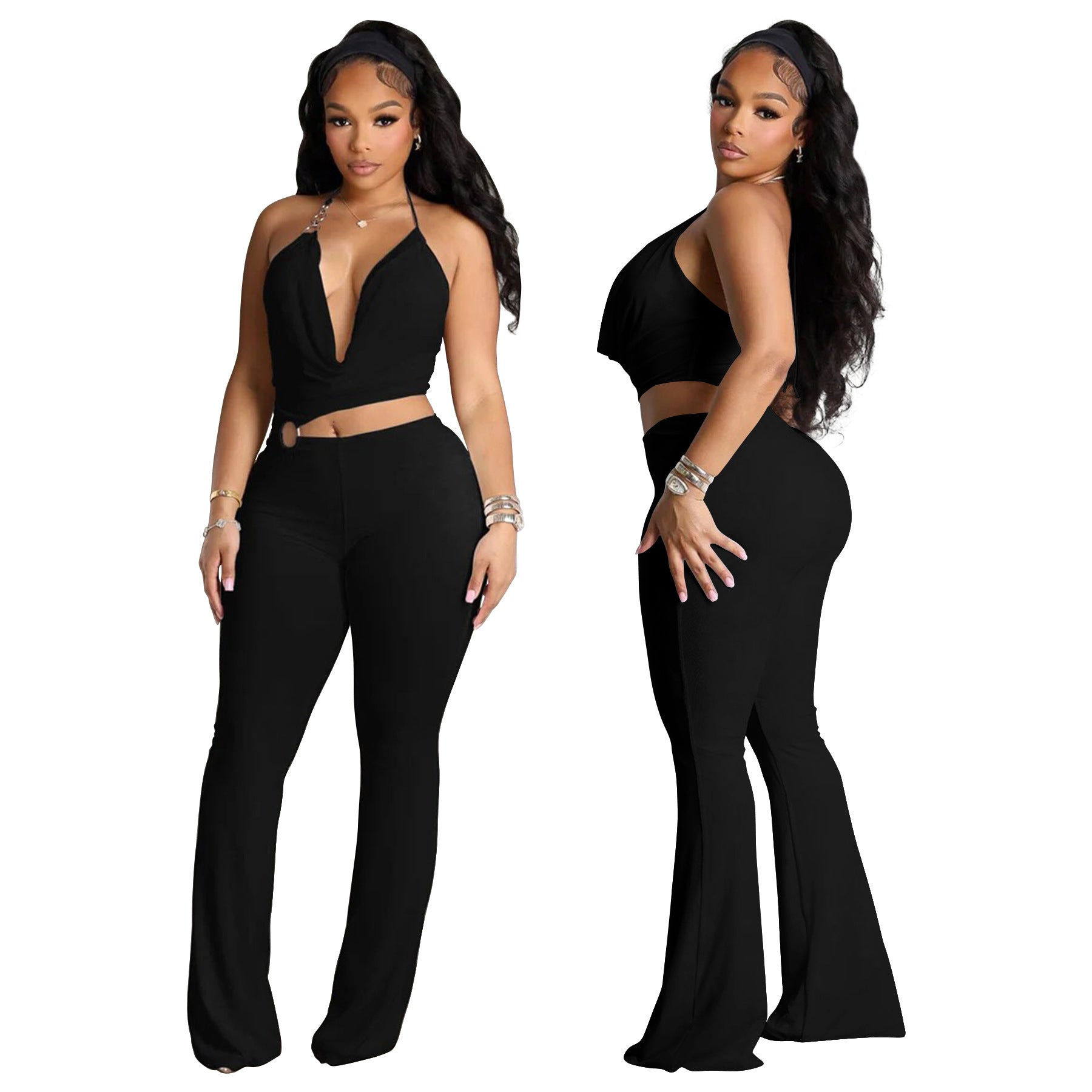 Women’s Circle-Embellished Halter Neck Open-Waist Jumpsuit 3