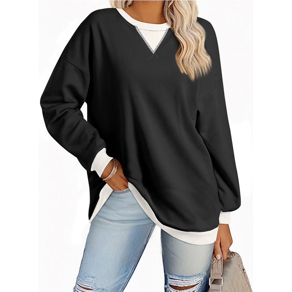 Autumn and winter contrast color Round Neck Women loose sweatshirt 8