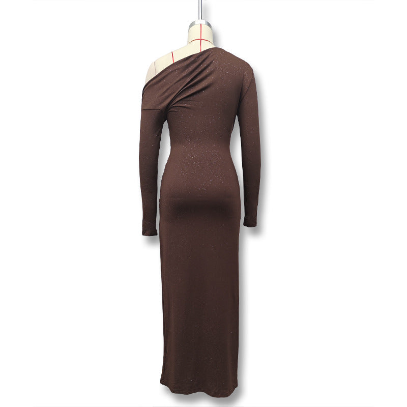 Women Fall and Winter Sexy Slash Shoulder Long Sleeve Bodycon Dress 17