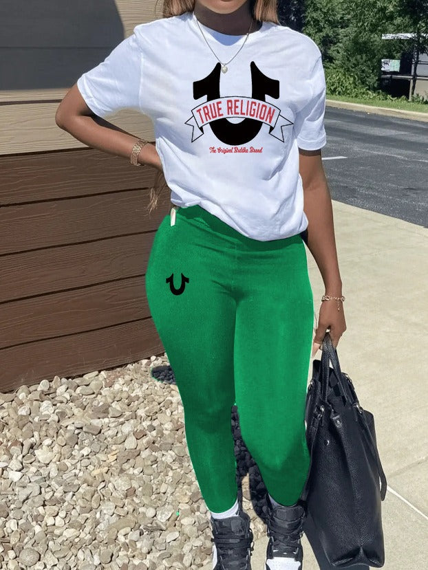 Spring summer women print casual short sleeve two piece pants sets 10