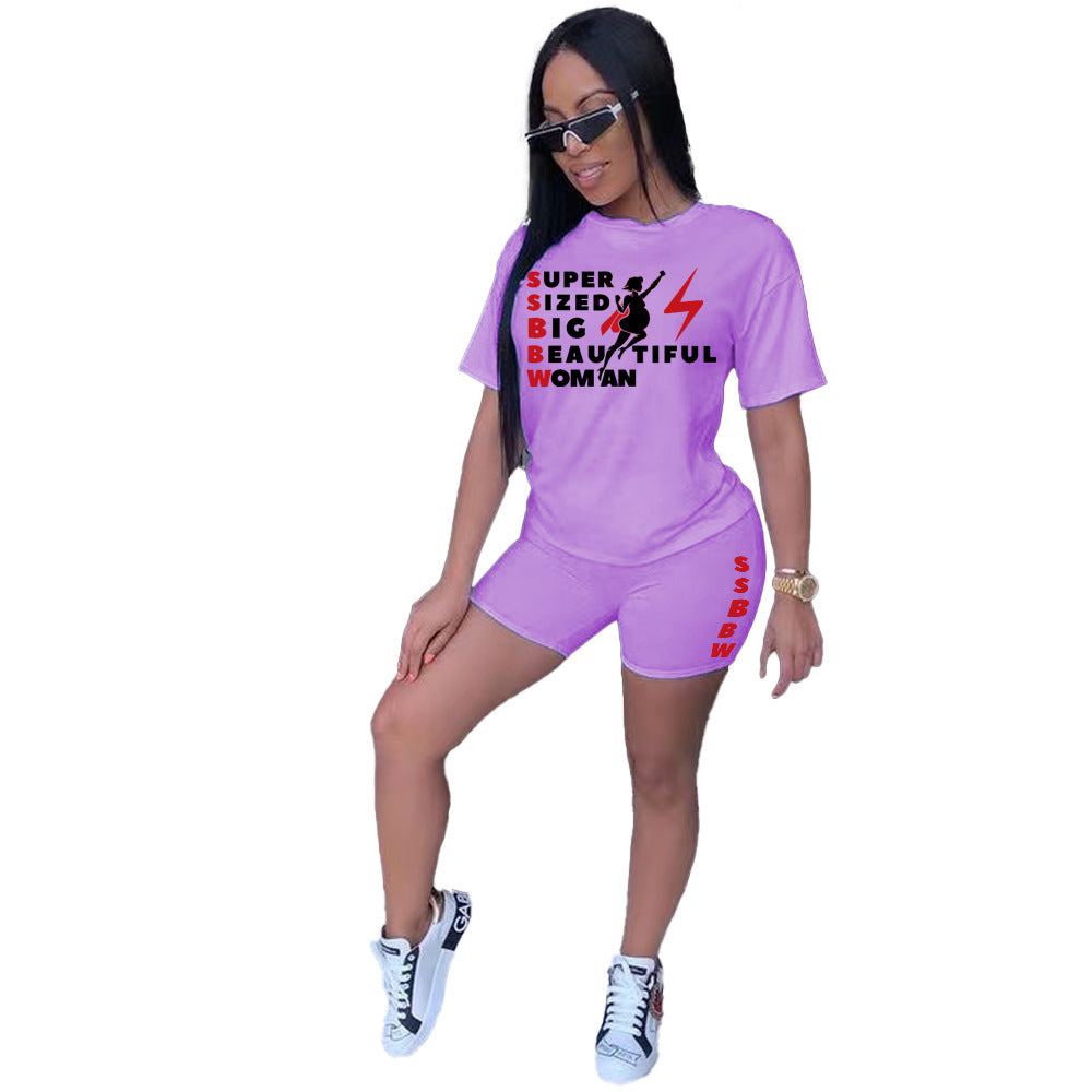 Plus Size Women's T-Shirt Shorts Set Tracksuit Two-Piece 14