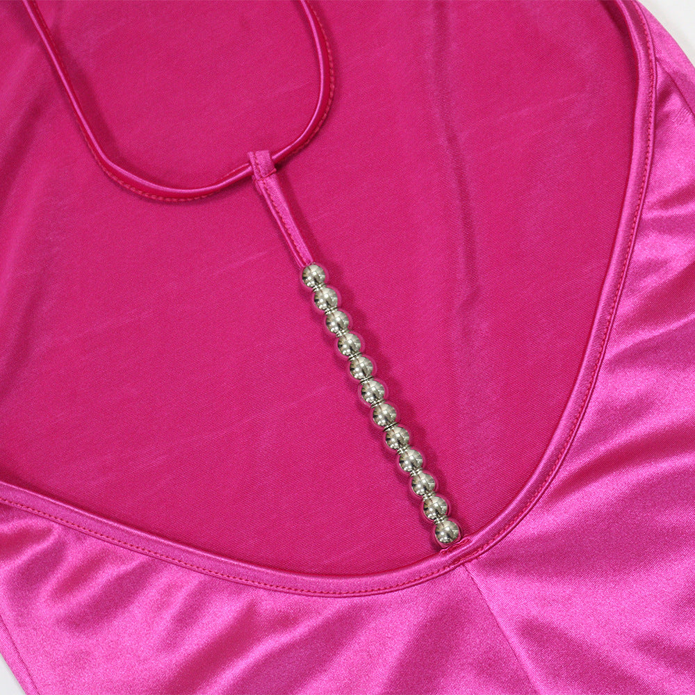 Women's Slim Fit Halter Neck Solid Color Long Dress 13