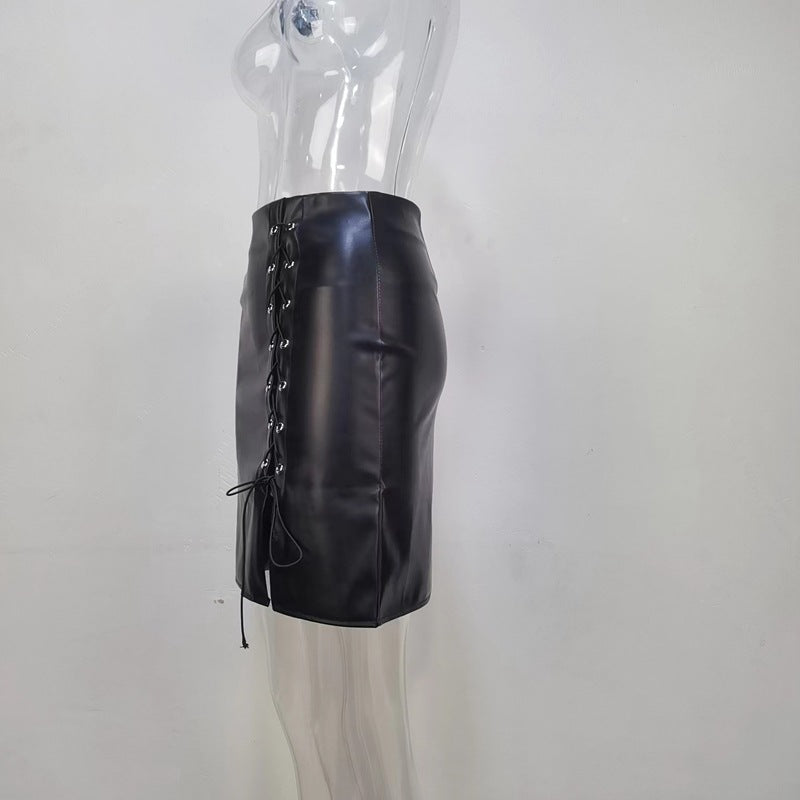 Women Lace-Up High Waisted Bodycon Split Skirt 10