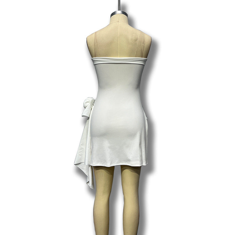 Women's Fashion Sexy Slim Solid Color Flower Strapless Dress 11