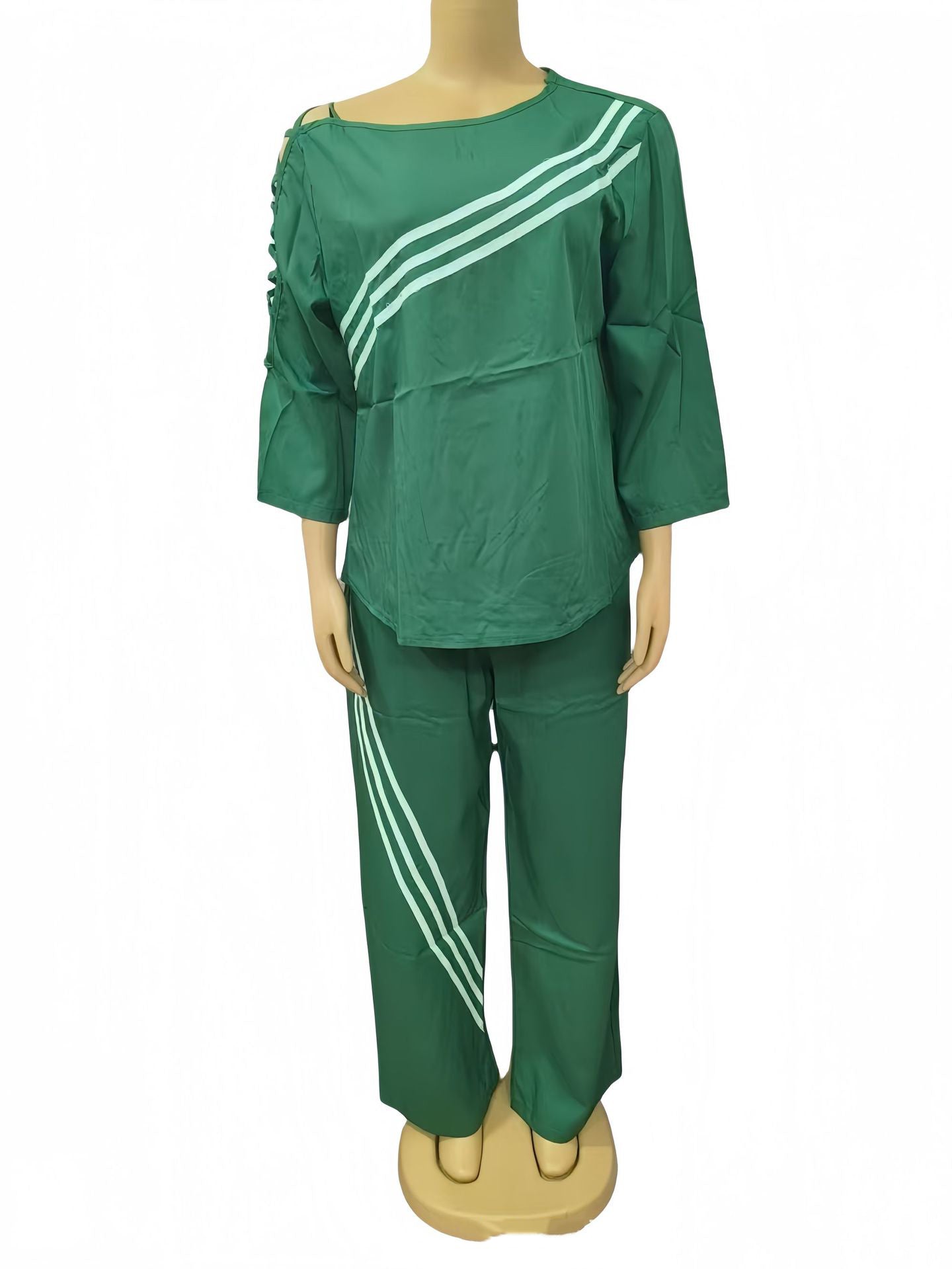 Women Twill color matching Casual Top and trousers Two Piece Set 4