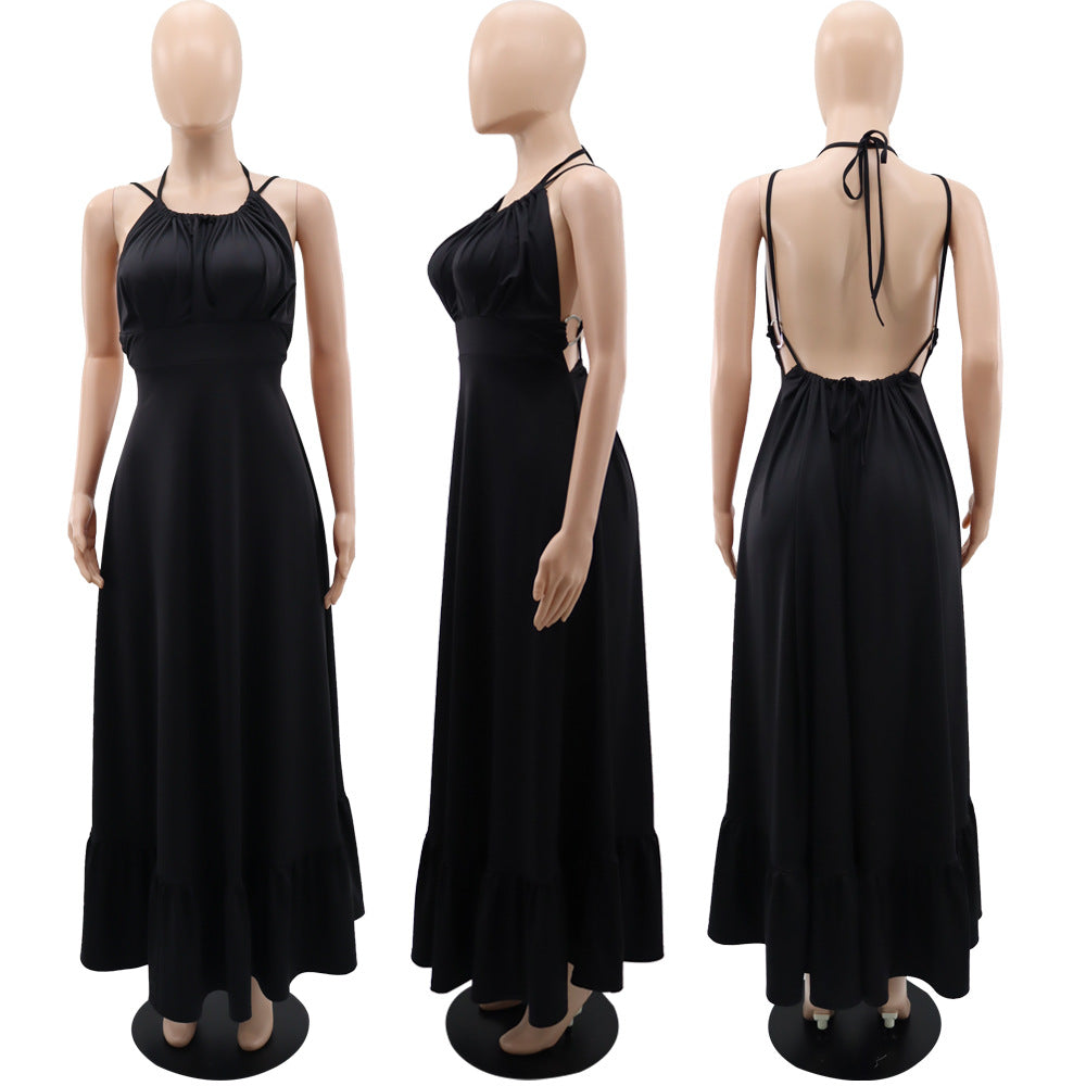Women Sexy Backless Strappy Elegant Ruffle Dress 15