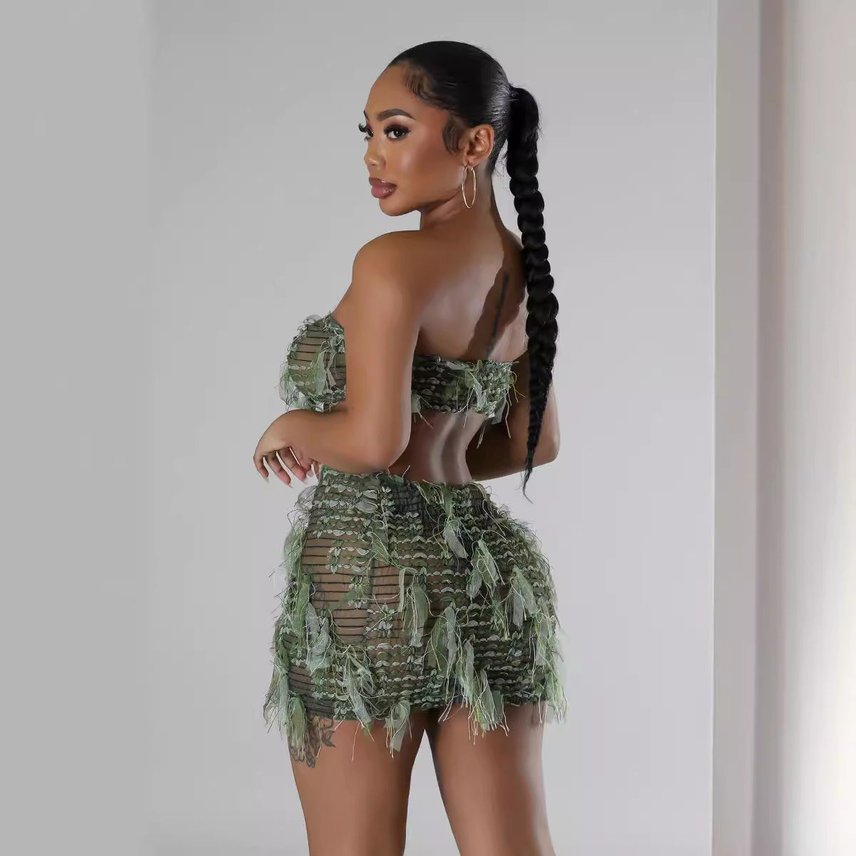 Women's Strapless High-Waist Slim Fit Sexy Mini Skirt Set 6