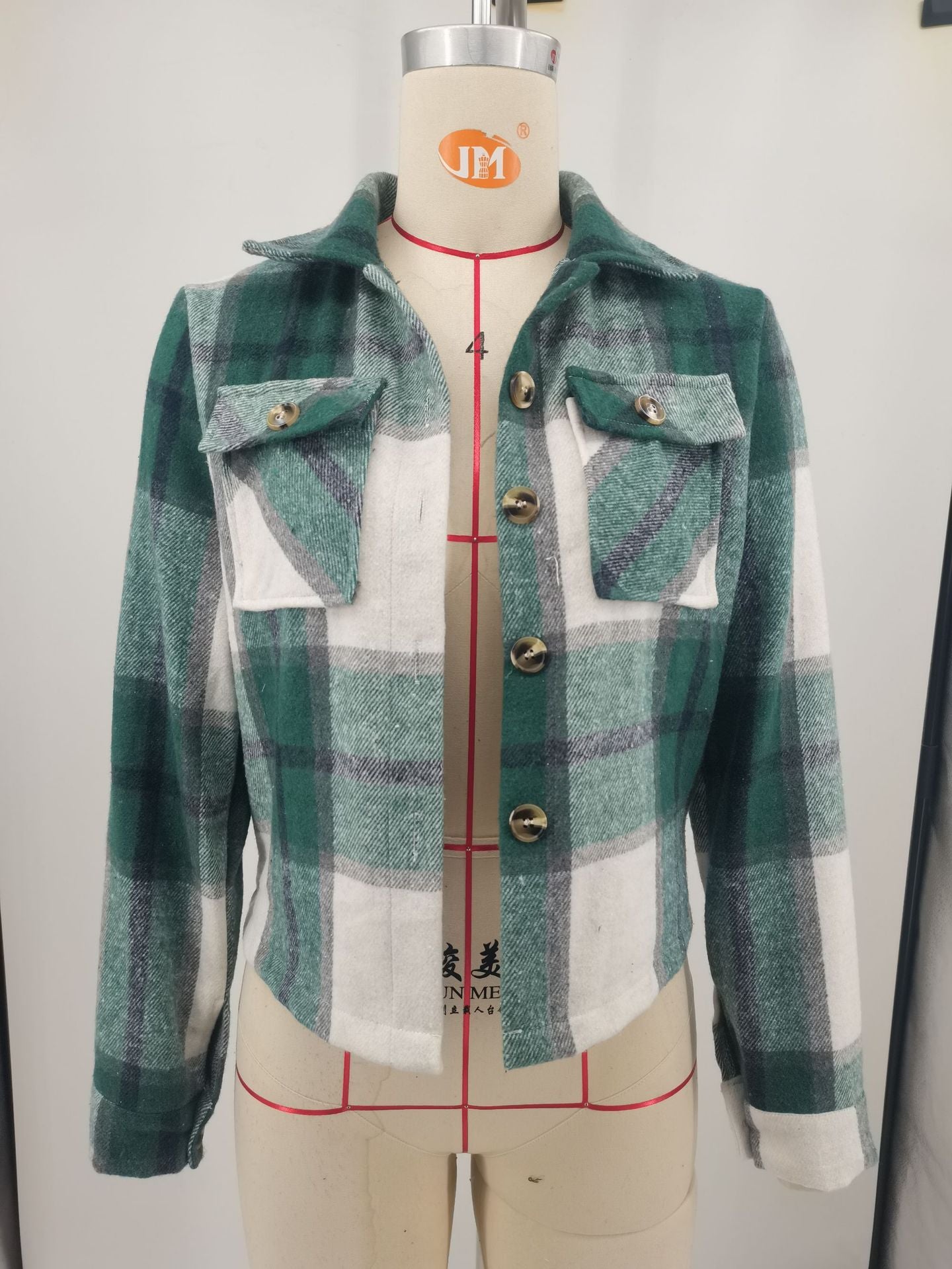 Women Autumn and Winter Plaid Crop Shirt Top 11