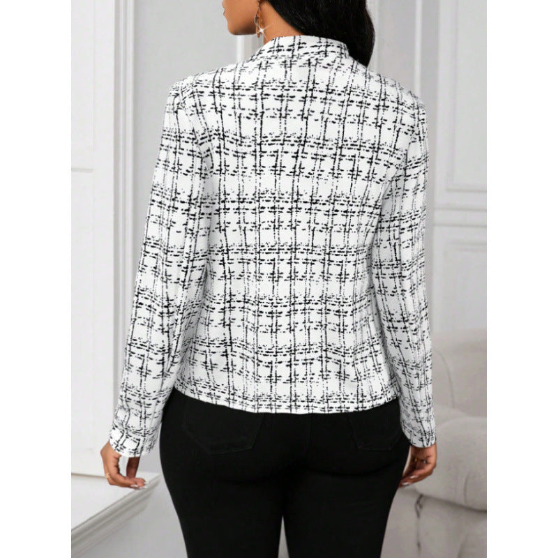 Women's Fashion Floral Print Plaid Slim-Fitting Blazer 4