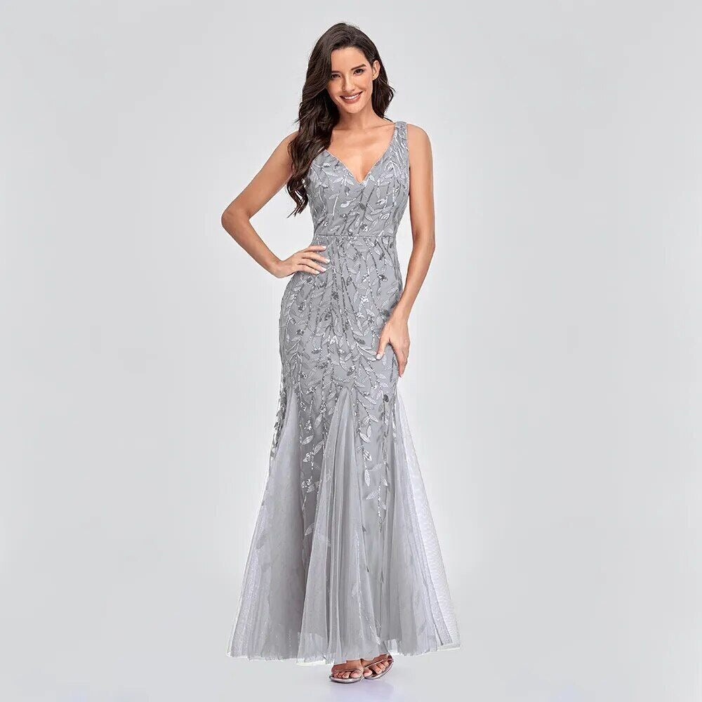 Women summer sequin v-neck evening dress 13