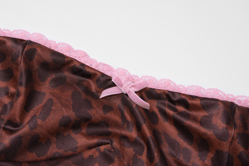 Women's Summer Fashion Leopard Printed Side Slit Strap Dress 13