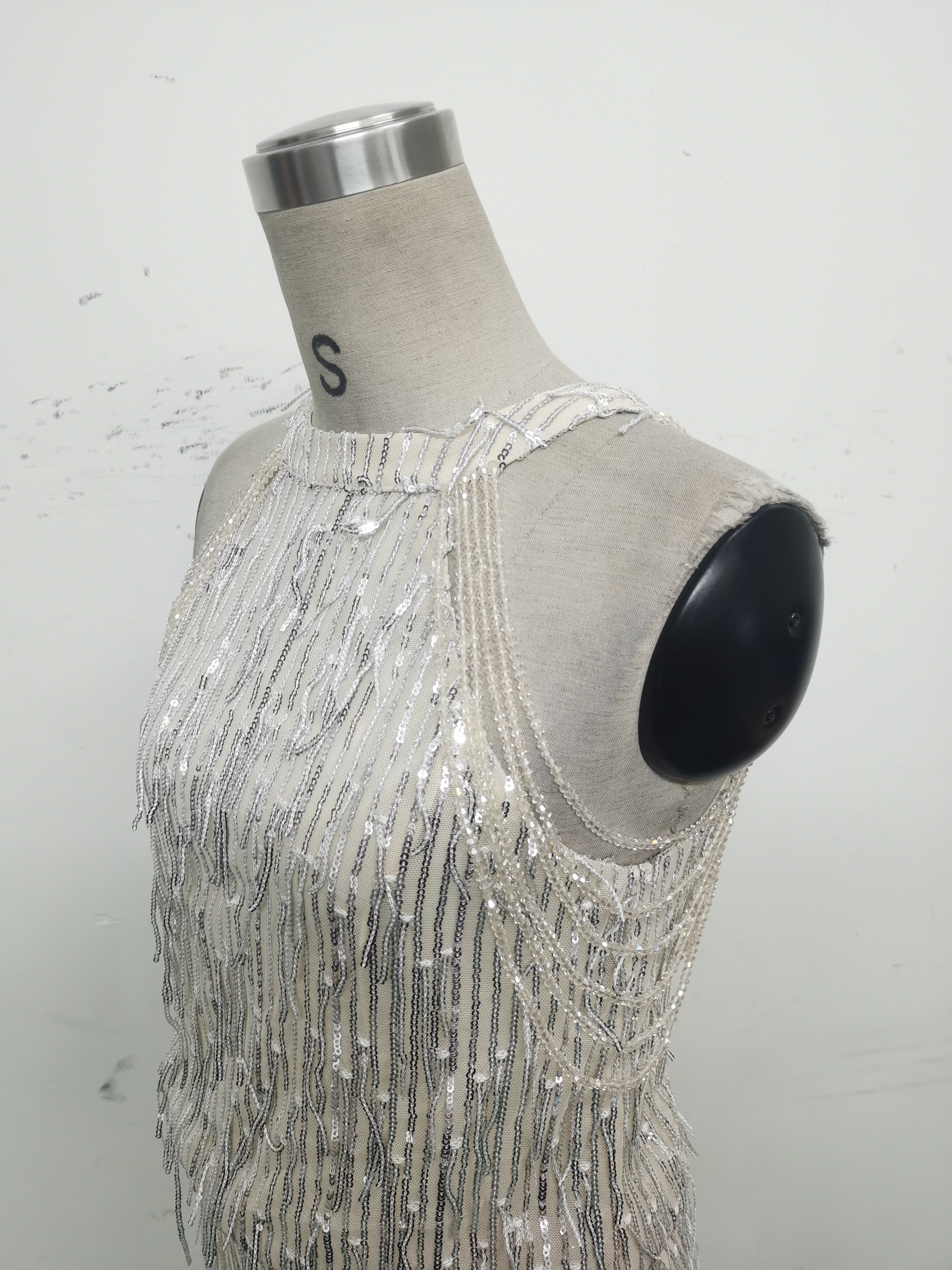 Women Tassel Sequin Halter Neck Beaded Evening Dress 16