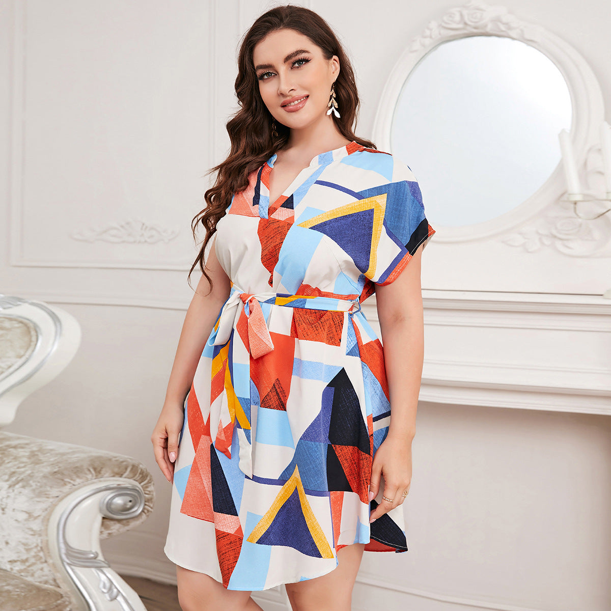Plus Size Women summer printed v-neck dress 6
