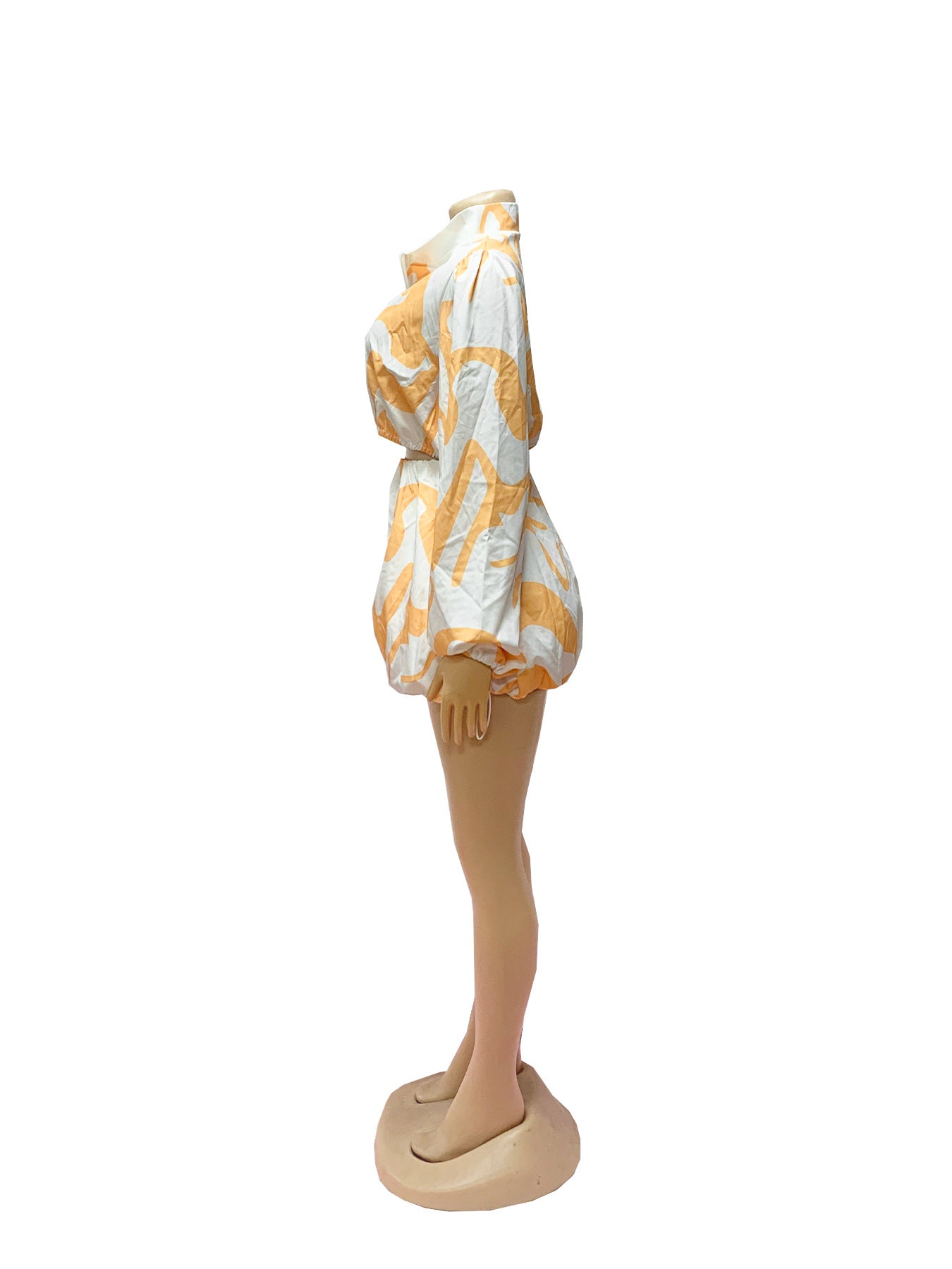 Women zipper cute puff sleeve striped shirt and Skirt two-piece set 9