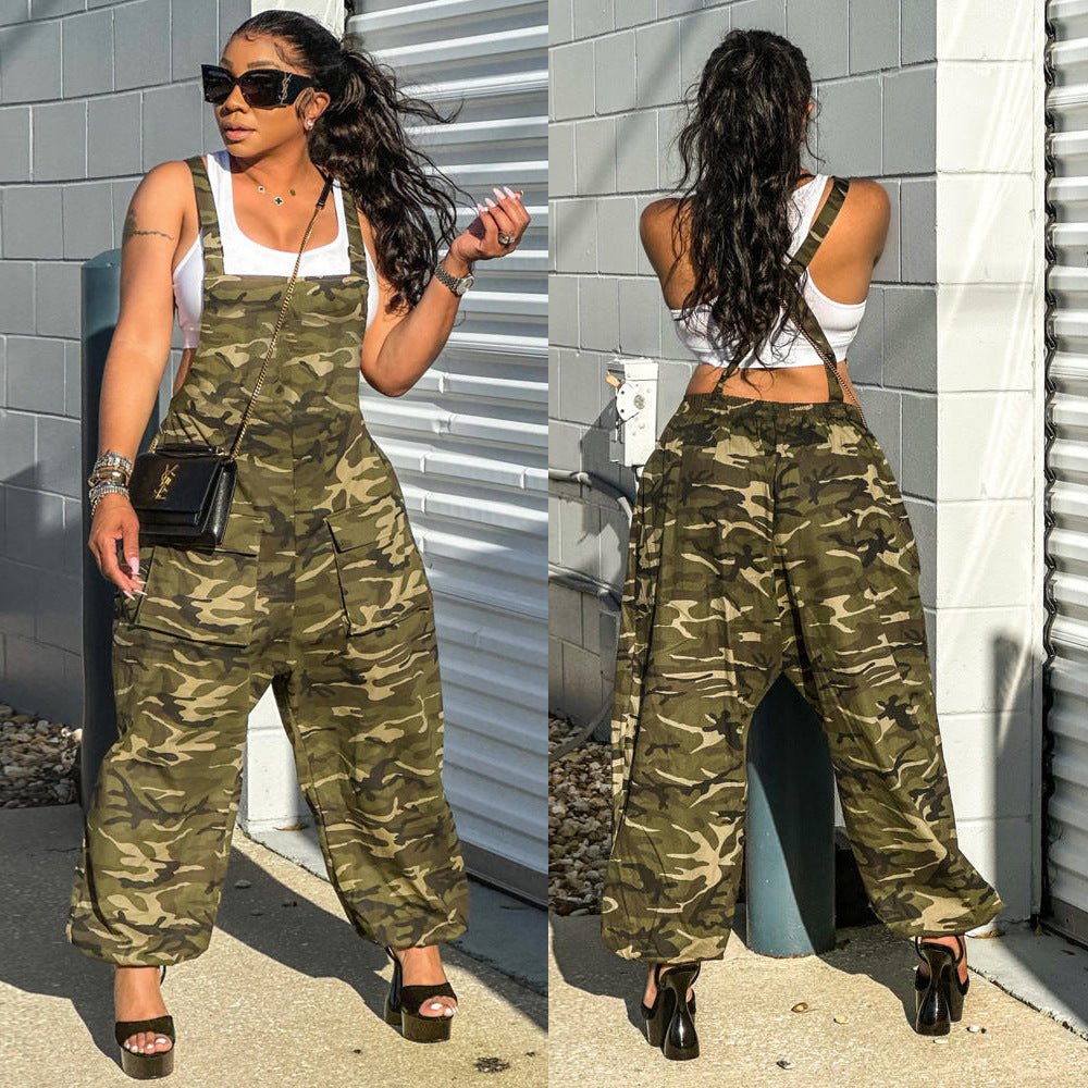 Summer Women's Fashion Suspenders Camouflage Pants Digital Printing Loose Jumpsuit 6