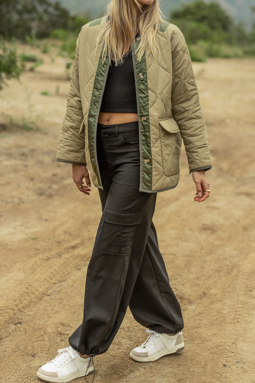 Women Autumn and Winter Pine Color Block Padded Jacket 14