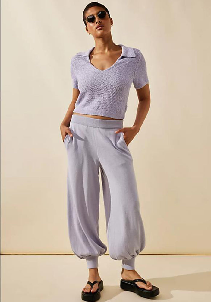 Women autumn V-neck knitting Crop Top and Casual bloomers two-piece set