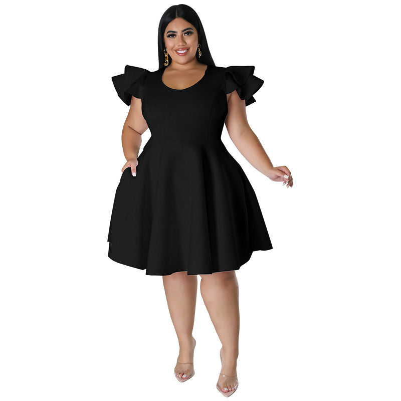Plus Size Women Ruffles Short Sleeve Dress 5