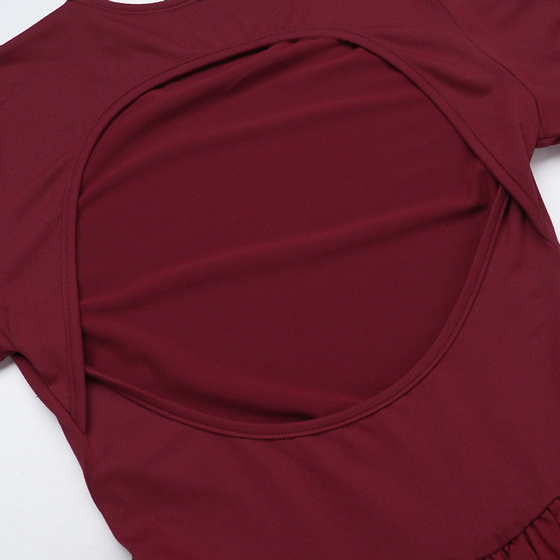 Women Elegant flower bud backless long sleeve dress 17