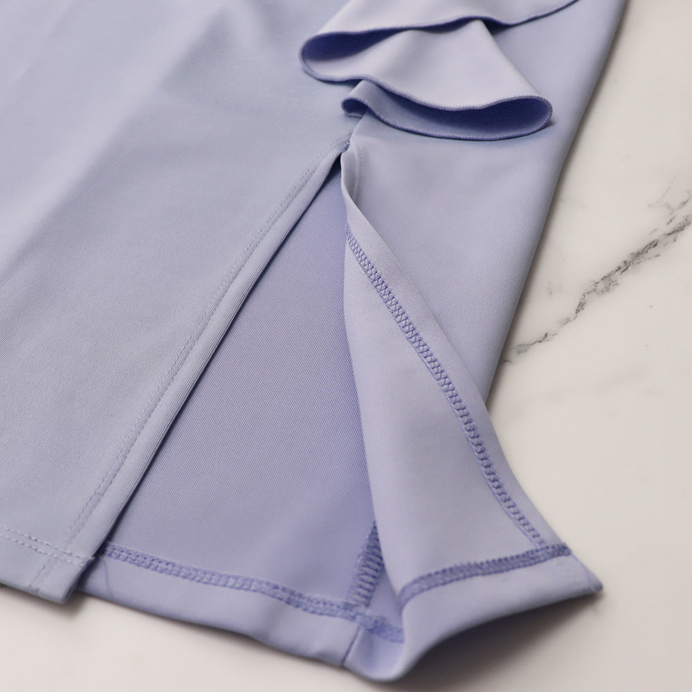 Chic Puff Sleeve Chic Low Back Party Fit Slit Gown Dress 18