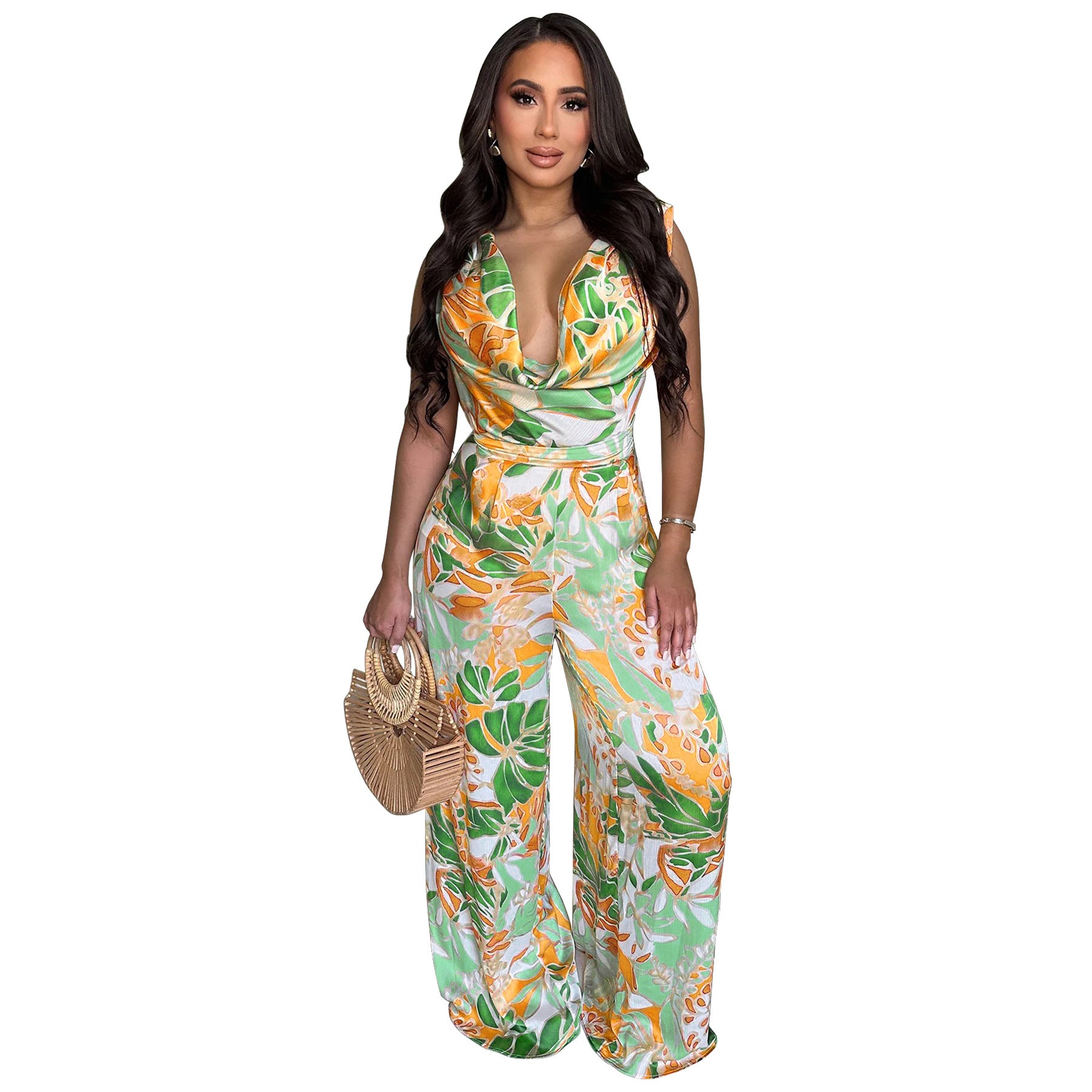 Fashionable women's sleeveless print wide leg jumpsuit 7
