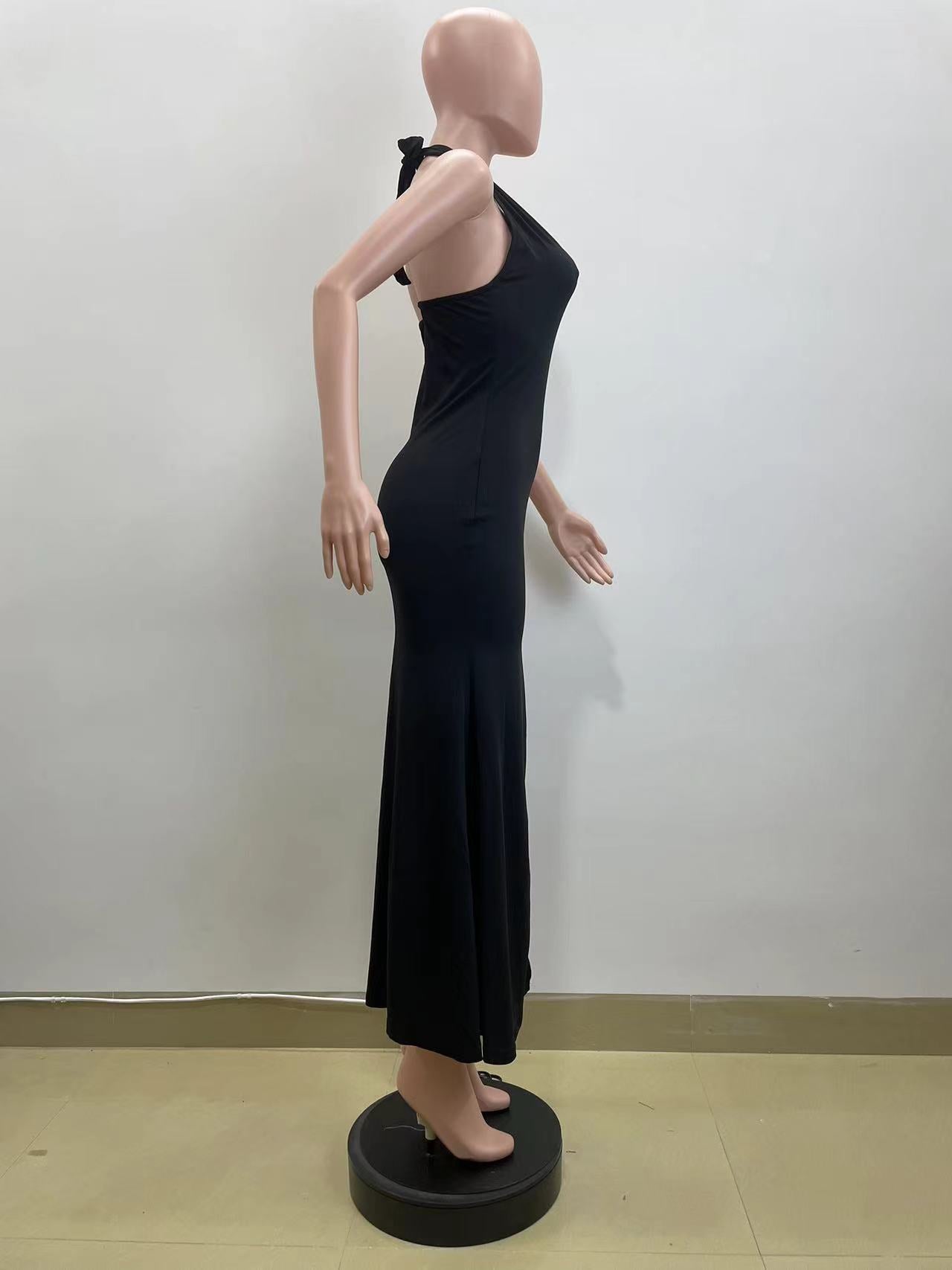 Summer Sexy Fashionable Halter Neck V-Neck Low Back Slit Long Dress 10