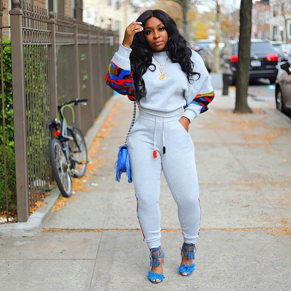 Stylish Printed Patchwork Casual Two Piece Track Suit 3