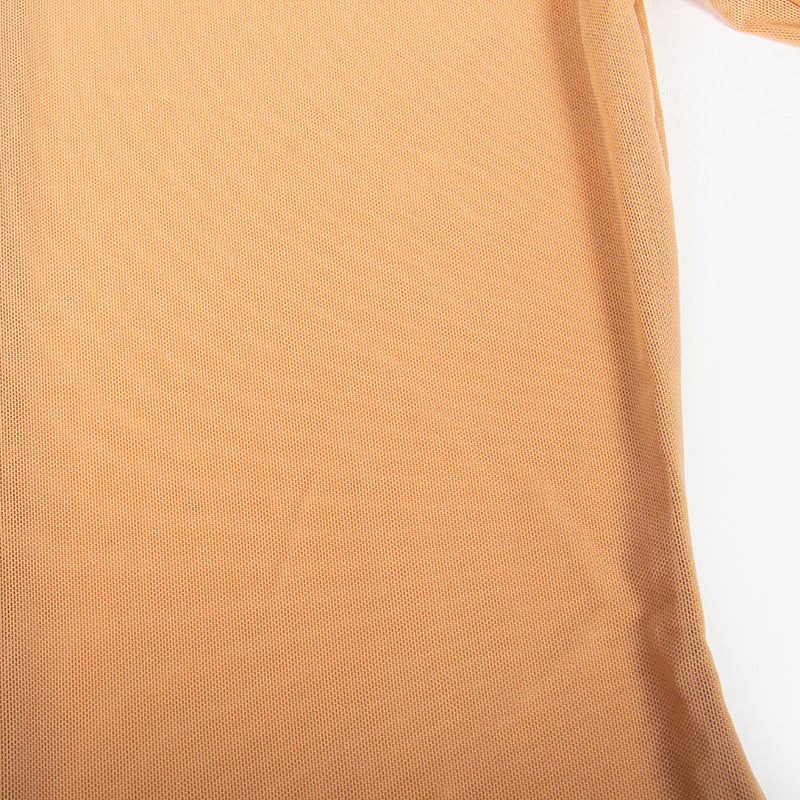 Autumn Solid Color Round Neck Long Sleeve Mesh Sexy Long Sleeve Bodycon Dress 16