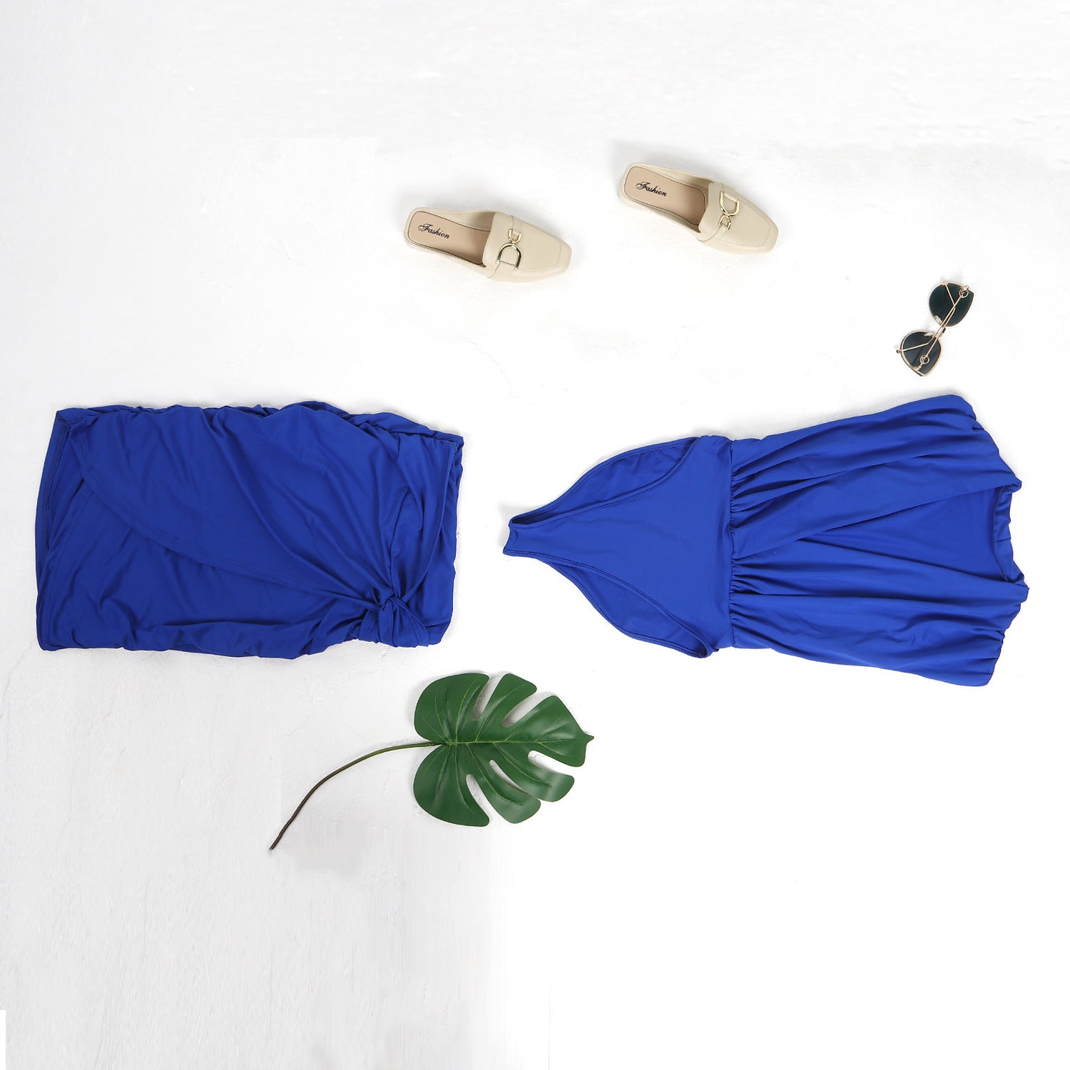 Sexy Solid Deep V-Neck Sleeveless Bodysuit And Skirt Two-Piece Nightclub Dress 26