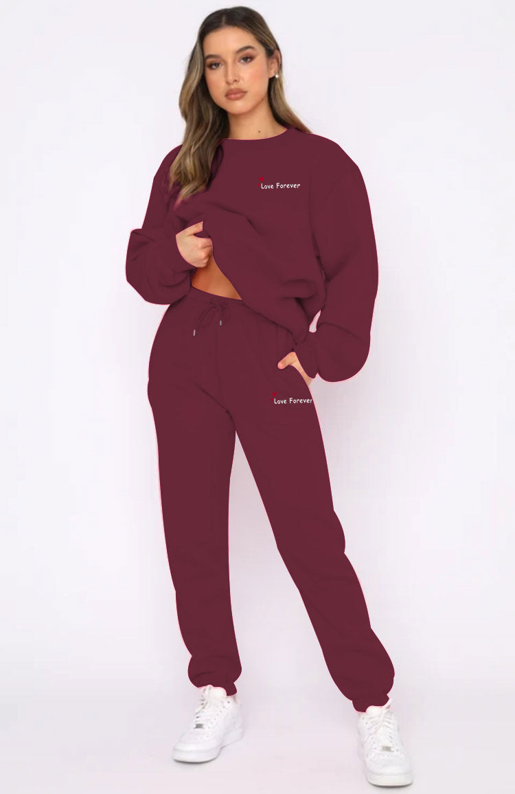 Women Autumn/Winter Printed Round Neck Long-Sleeved Top and Pants Two-Piece Set 55