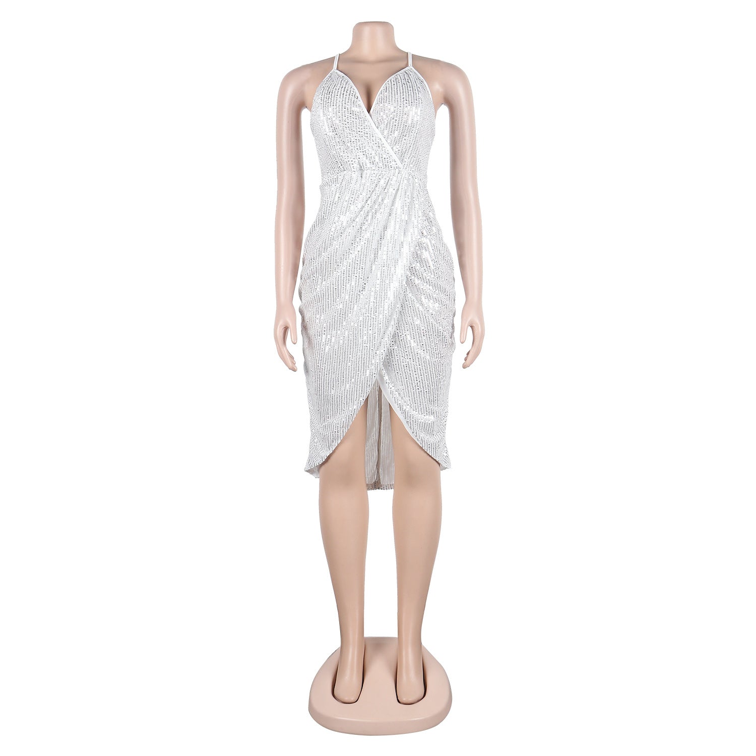 Sexy sequin strap slit dress nightclub dress 36