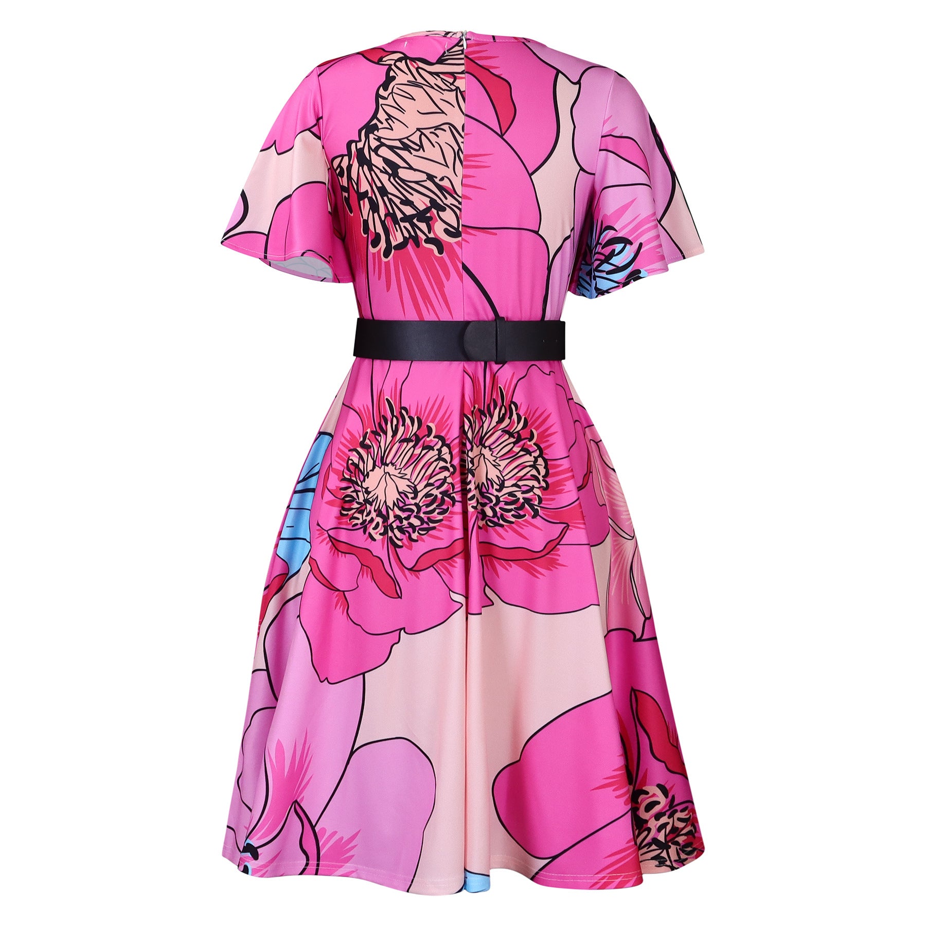Summer Fashion Chic Women's Belt Print African Plus Size Midi Dress 28