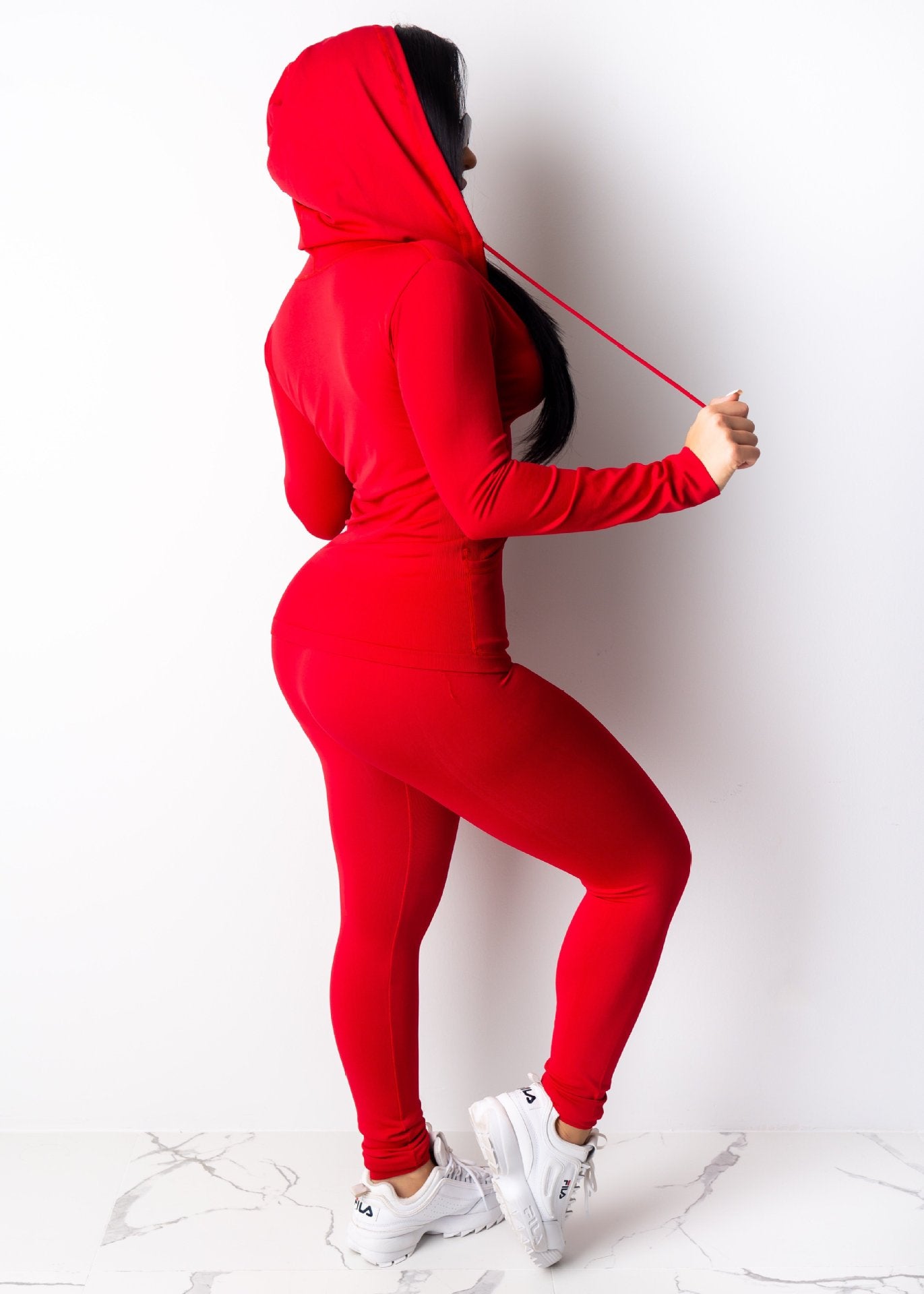Spring Sexy Casual Solid Color Hooded Two Piece Tracksuit 4