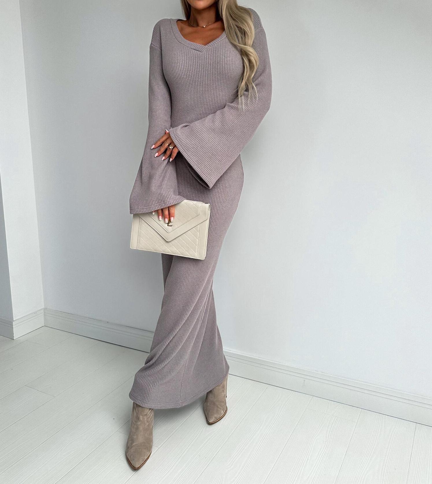 Winter and Spring knitting v-neck long sleeve Chic elegant long dress for women 11