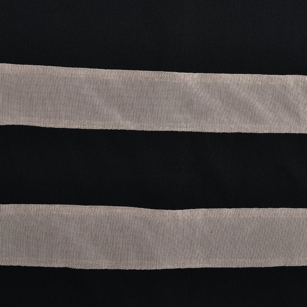 Women Round Neck Patchwork See-Through Long Sleeve Dress 18