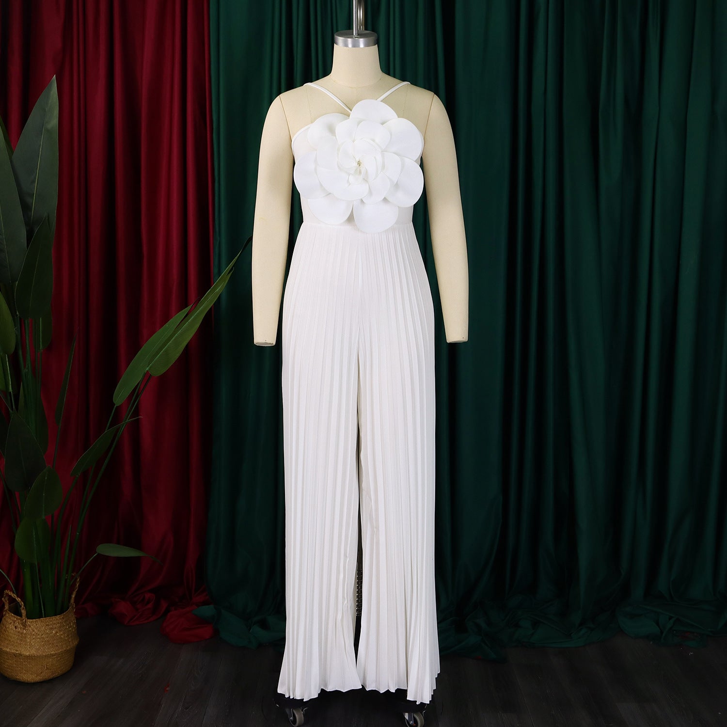 Women's Summer Halter Neck Flower Solid Color Wide Leg Plus Size Jumpsuit 19