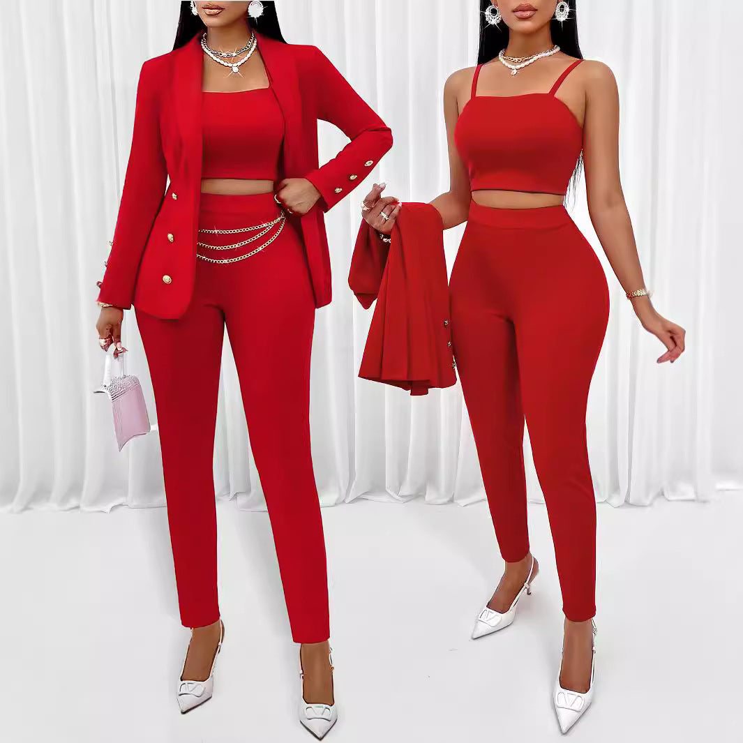 Women Top long-sleeved Blazer and Pants Three-Piece 5