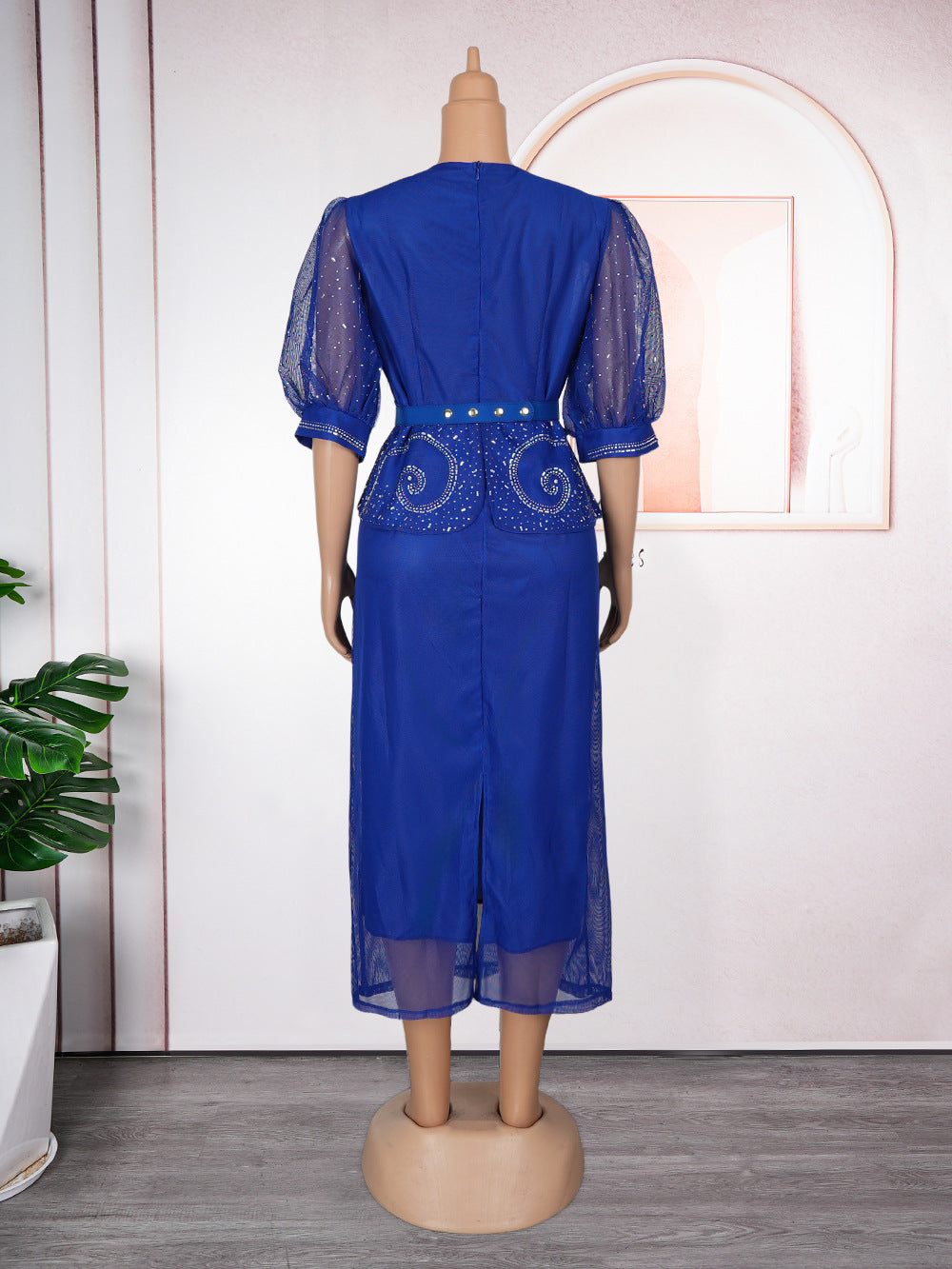 Plus Size African Women Beaded Puff Sleeve Bodycon Dress 16