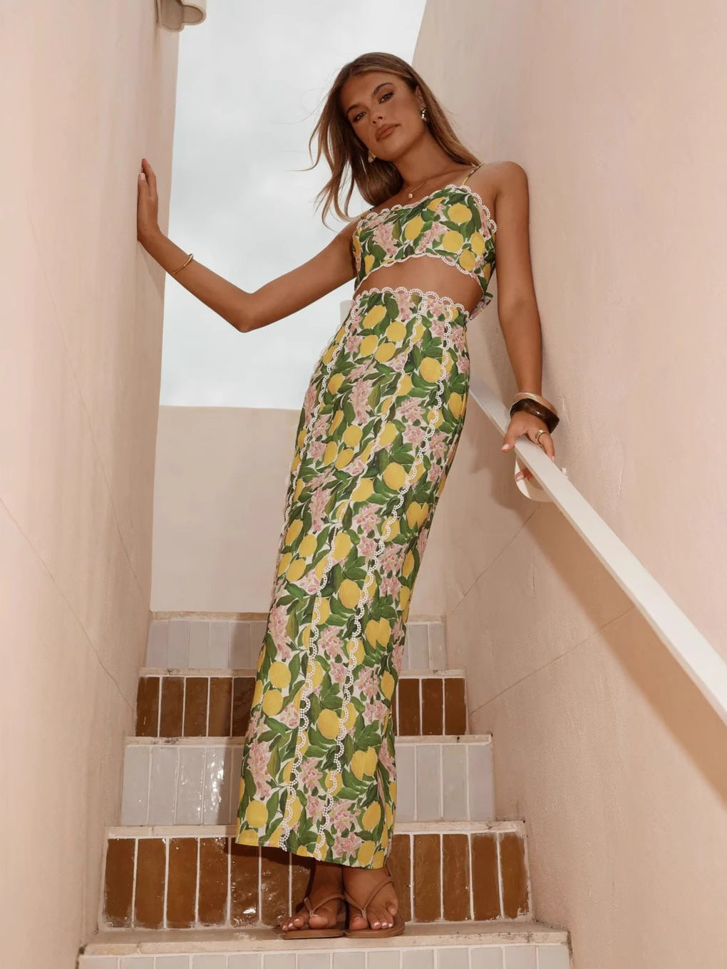 Women Style lace suspender Top and split Skirt two-piece set 6