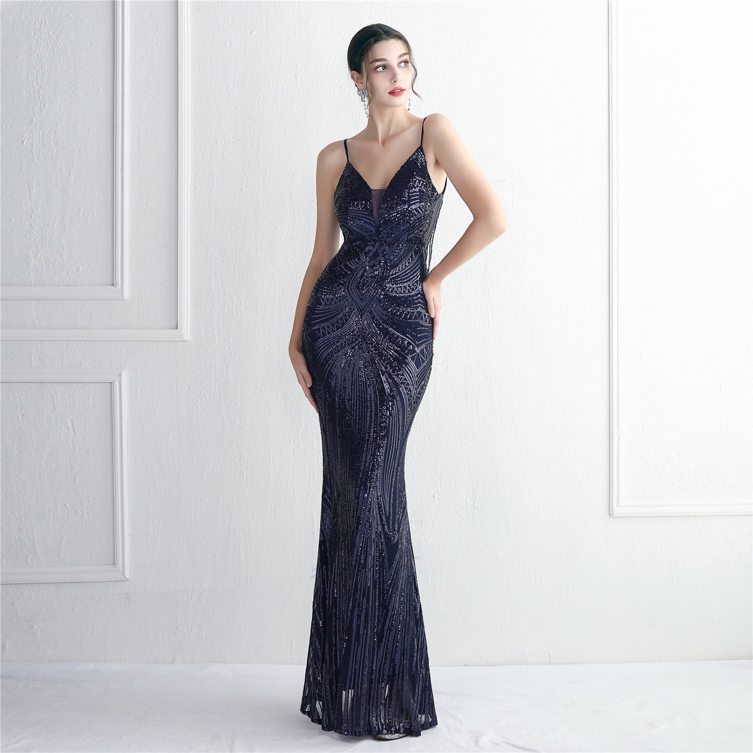 WomenElegant Sequin Backless Fishtail Evening Dress 16