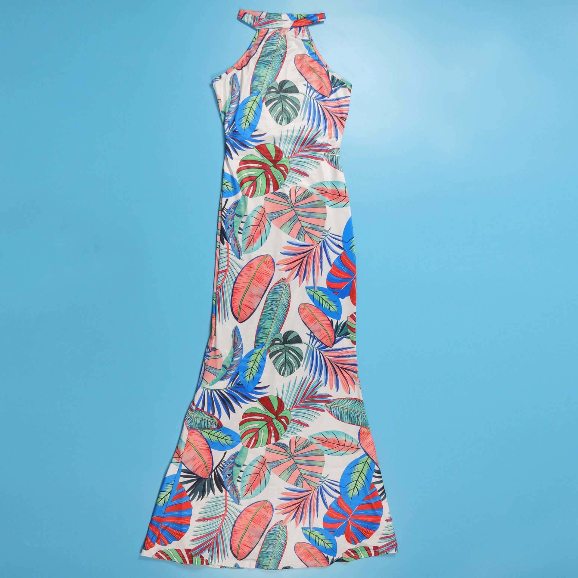 Women Sexy Printed Sleeveless Cutout Round Neck Bodycon Dress 18