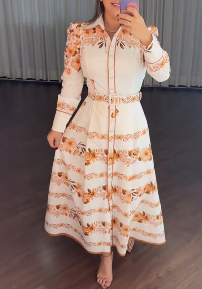 Summer Holidays Printed Three-quarter Sleeve Lace-Up Shirt Maxi Dress