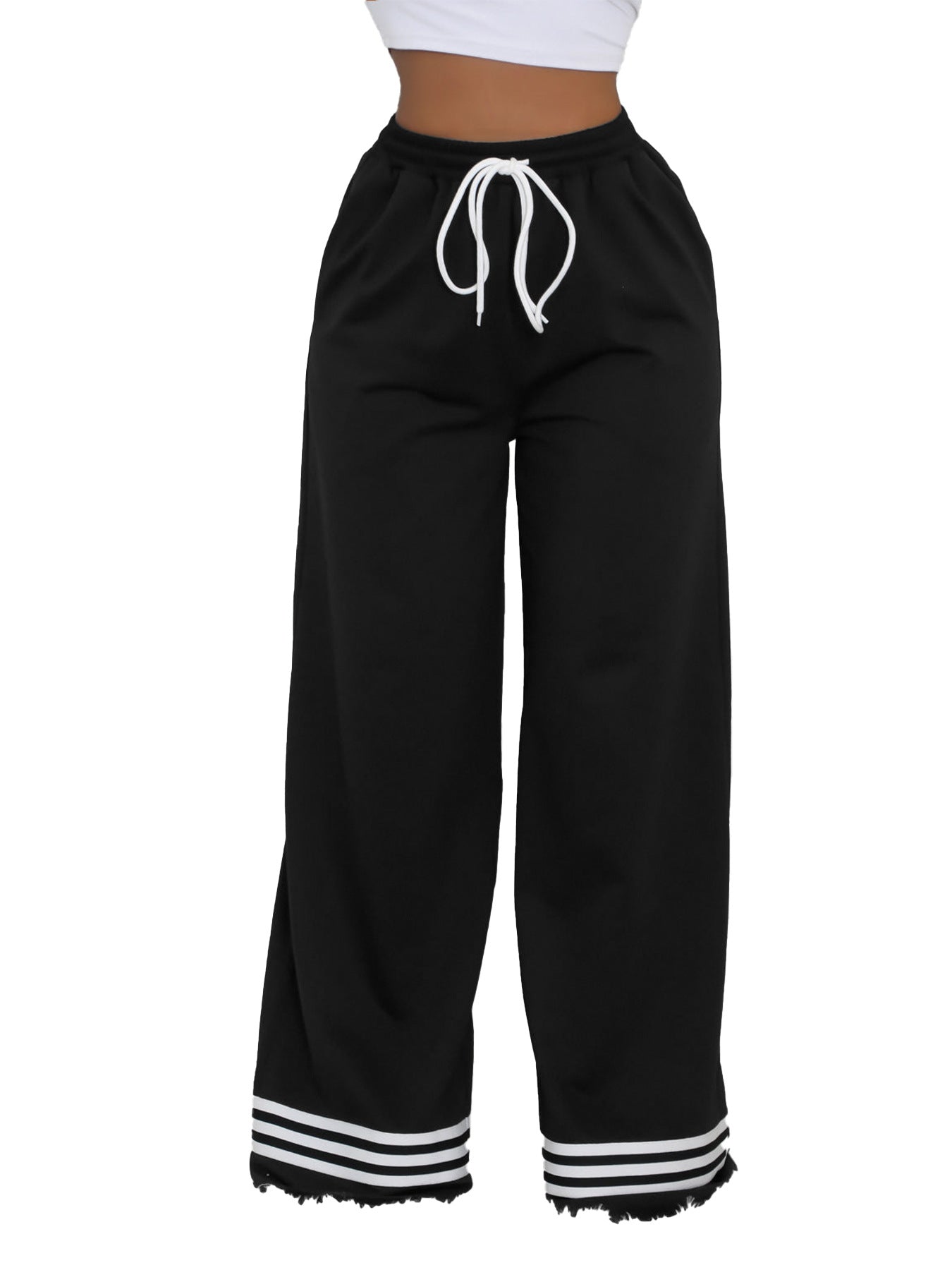 Casual Women's Loose Stripe Contrast Pocket Wide Leg Pants 6