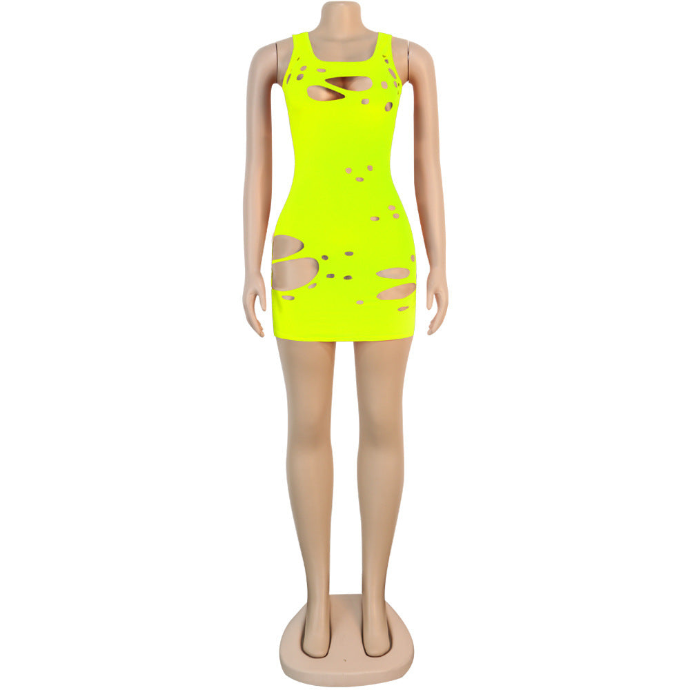 Women sexy ripped sleeveless dress 19