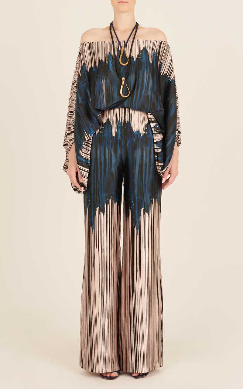 Summer Women's Printed Off Shoulder Top Slim Fit Wide Leg Pants Casual Chic Two Piece Set 10