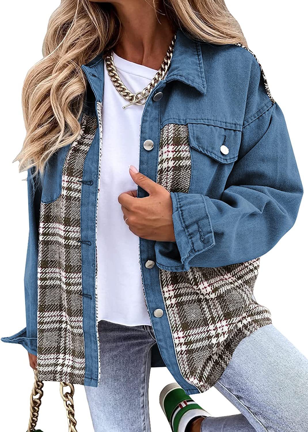 Autumn And Winter Denim Jacket Long Sleeve Plaid Buttoned Shirt Top 11