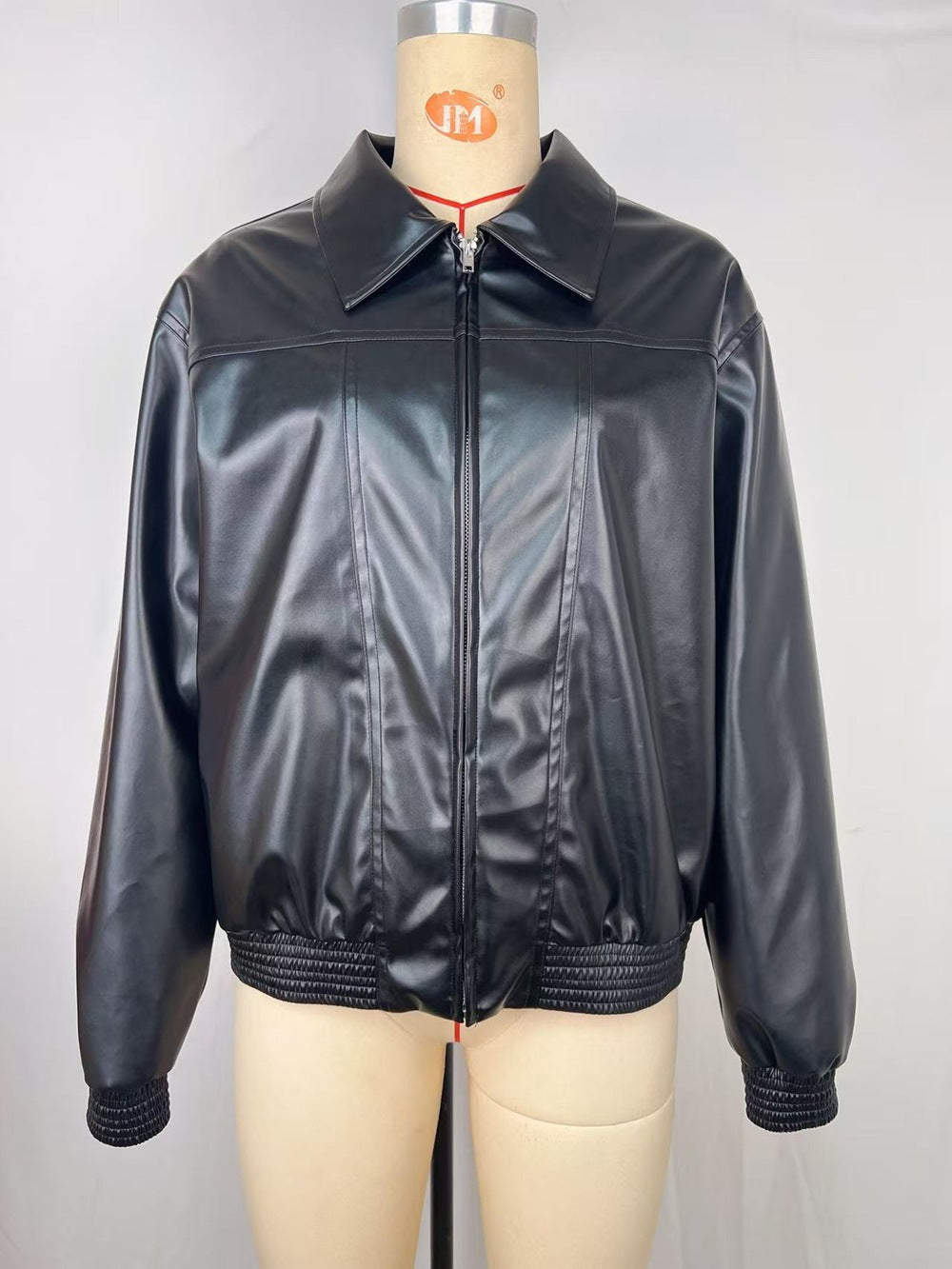 Women Fall/Winter Pu-Leather Long-Sleeve Zippered Sport Baseball Jacket 7