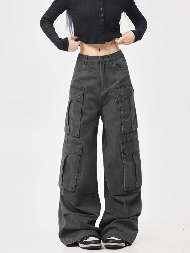 Women Retro Multi-Pocket Pleated Cargo Pants